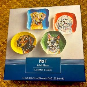 NWT PIER 1 DOG MOTIF SALAD PLATES!!